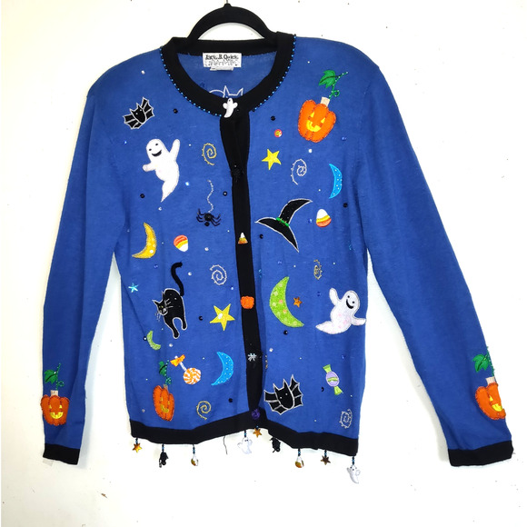 Jack B Quick Sweaters - Vintage Jack B Quick Halloween Sweater Top Women's M Embellished Sequins Ghosts